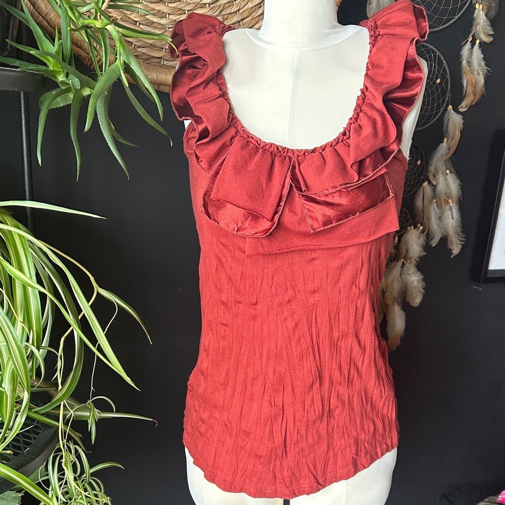 Bordeaux Red Ruffle-Trim Sleeveless Camisole